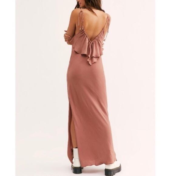Intimately Free People Women's Hadley Maxi Slip Dress Cocoa Brown Satin Size M - Picture 2 of 11